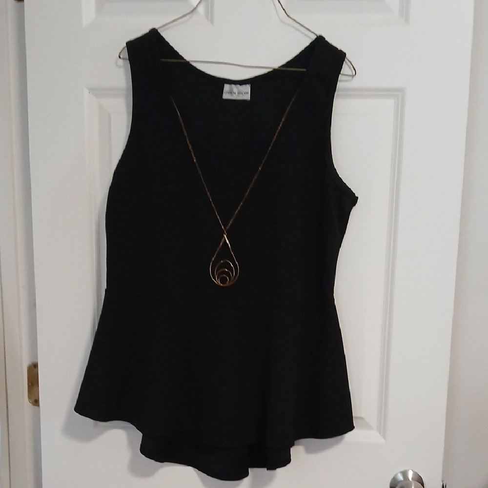 Caren Sport Black Peplum Tank with Scoop Neck